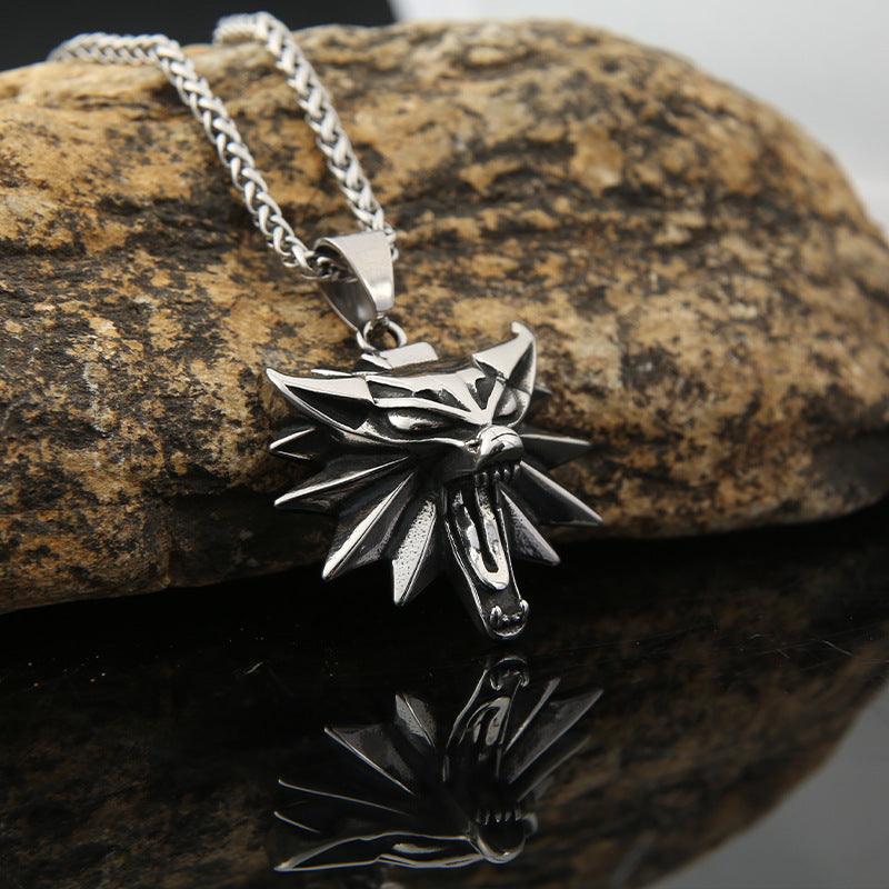 Trendy Wolf Head Titanium Steel Necklace for Men