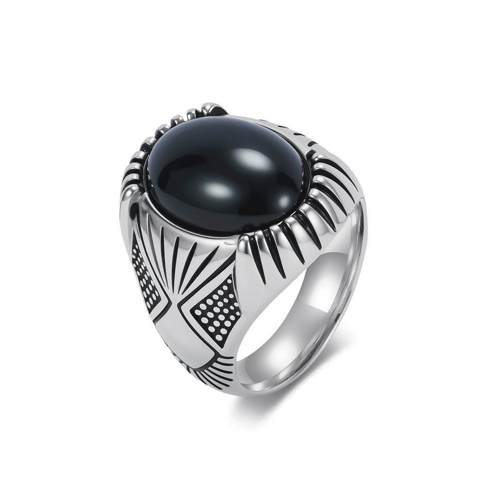 Stainless Steel Gemstone Vintage Black Punk Ring