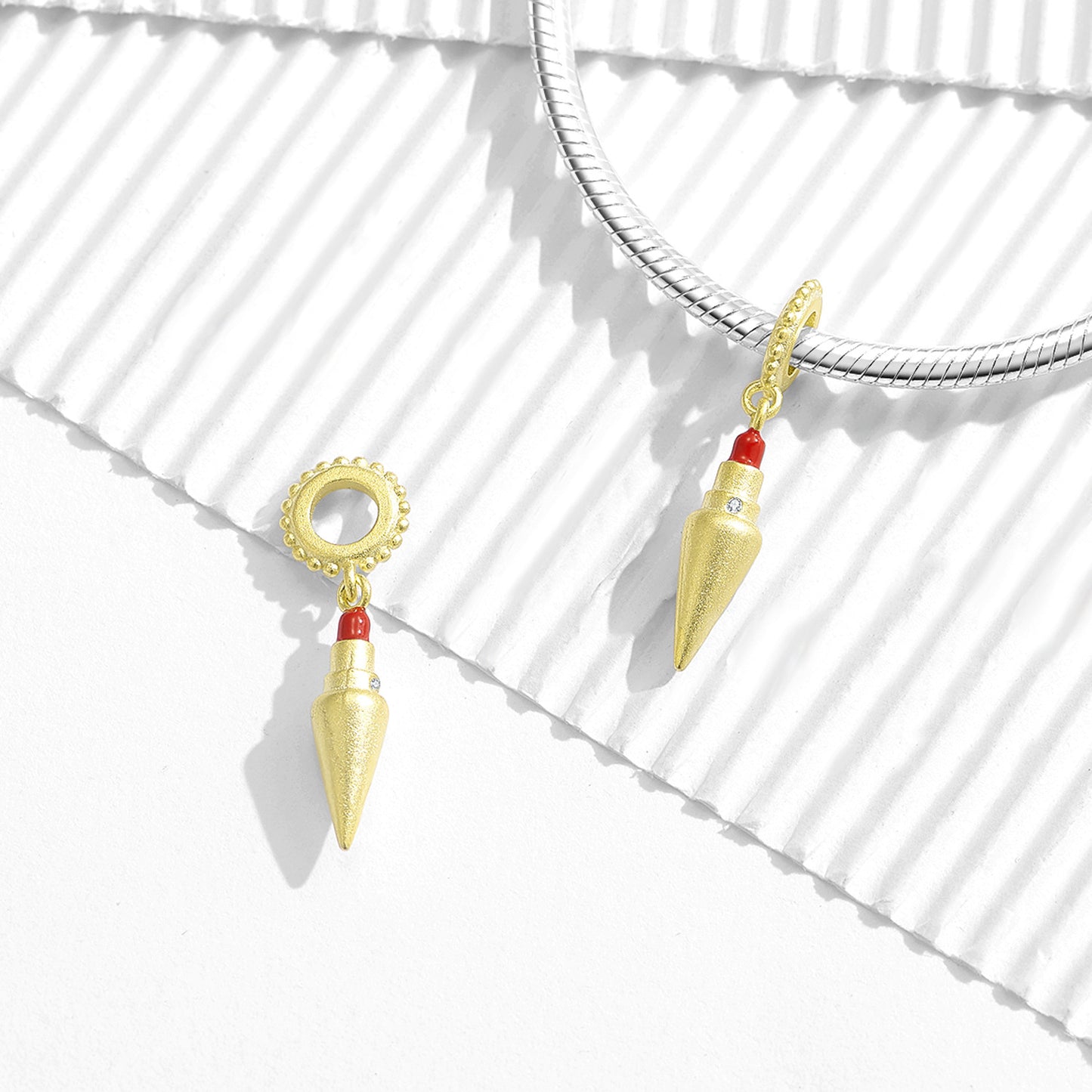 Planderful Everyday Genie – Creative Diced Radish Lipstick Pendant S925 Silver Plated 14k Gold Niche Design Jewelry