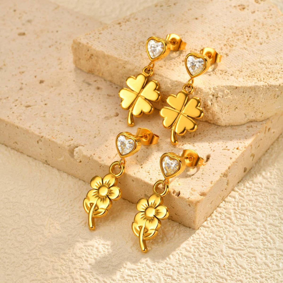 Stainless Steel Zircon Floral Heart Vintage Earrings