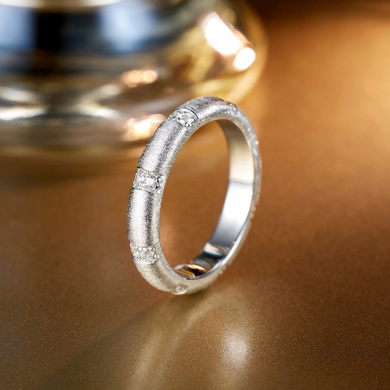 Planderful Sterling Silver Ring With Zircon Handmade Brushed Finish Elegant For Women