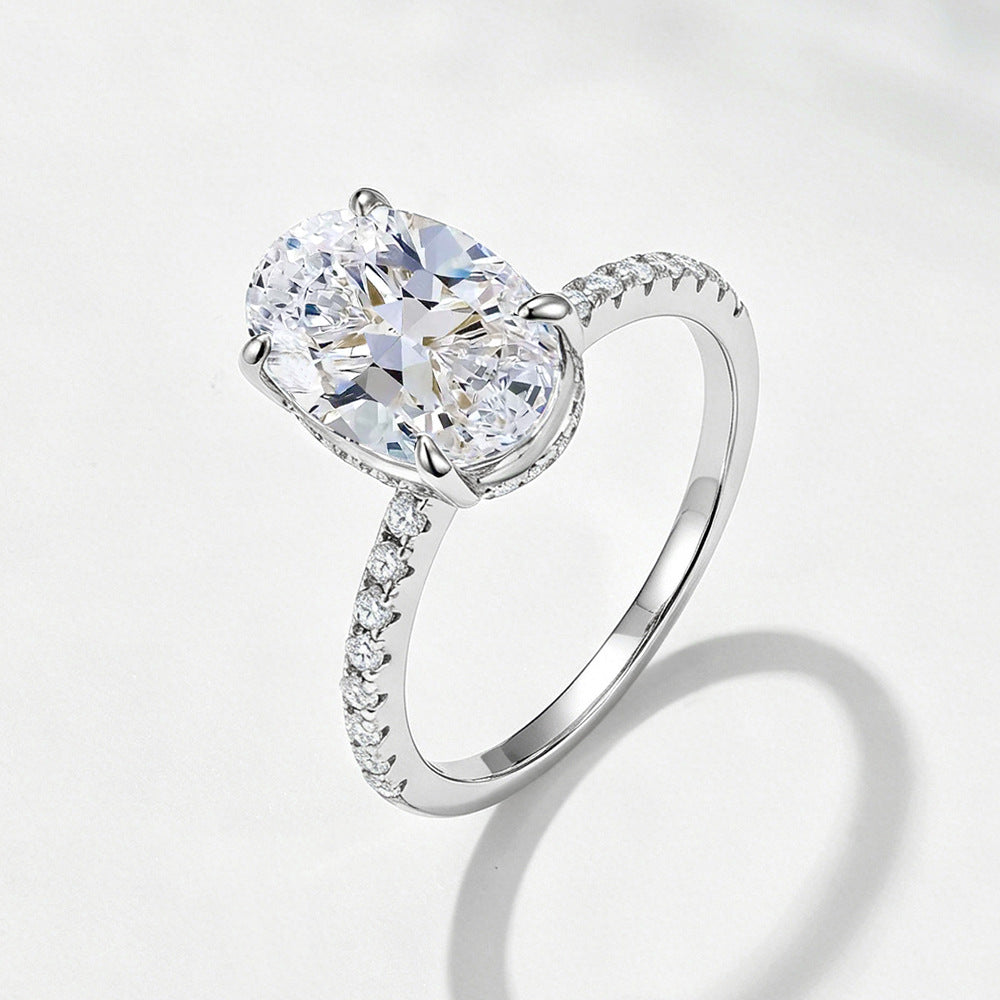 S925 Sterling Silver Oval Pigeon Egg 8 12 Ice Flower Cut Zircon Ring