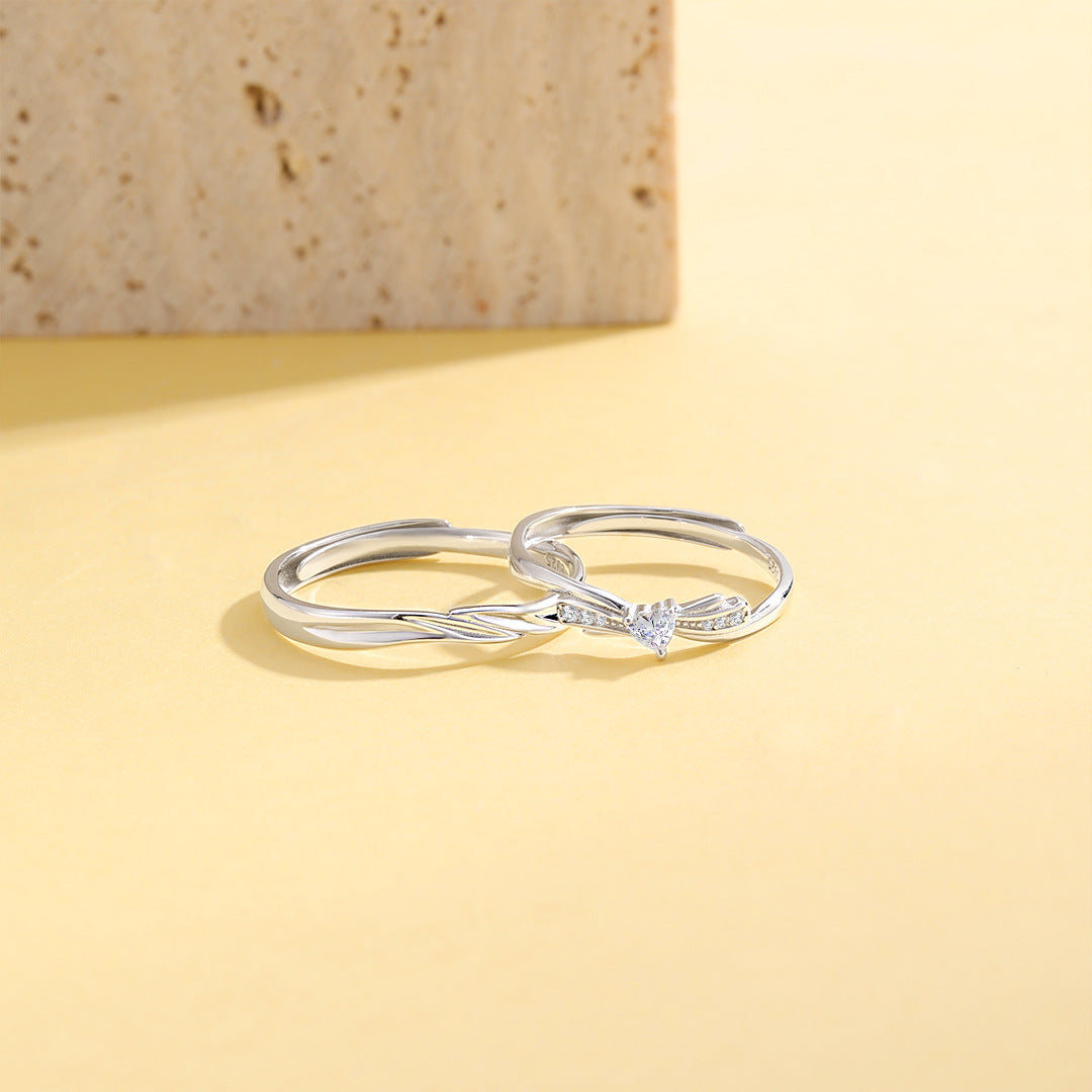 Planderful S925 Sterling Silver Sparkling Zircon Love Bow Couple Ring – Korean Niche Design Gift for Girlfriend