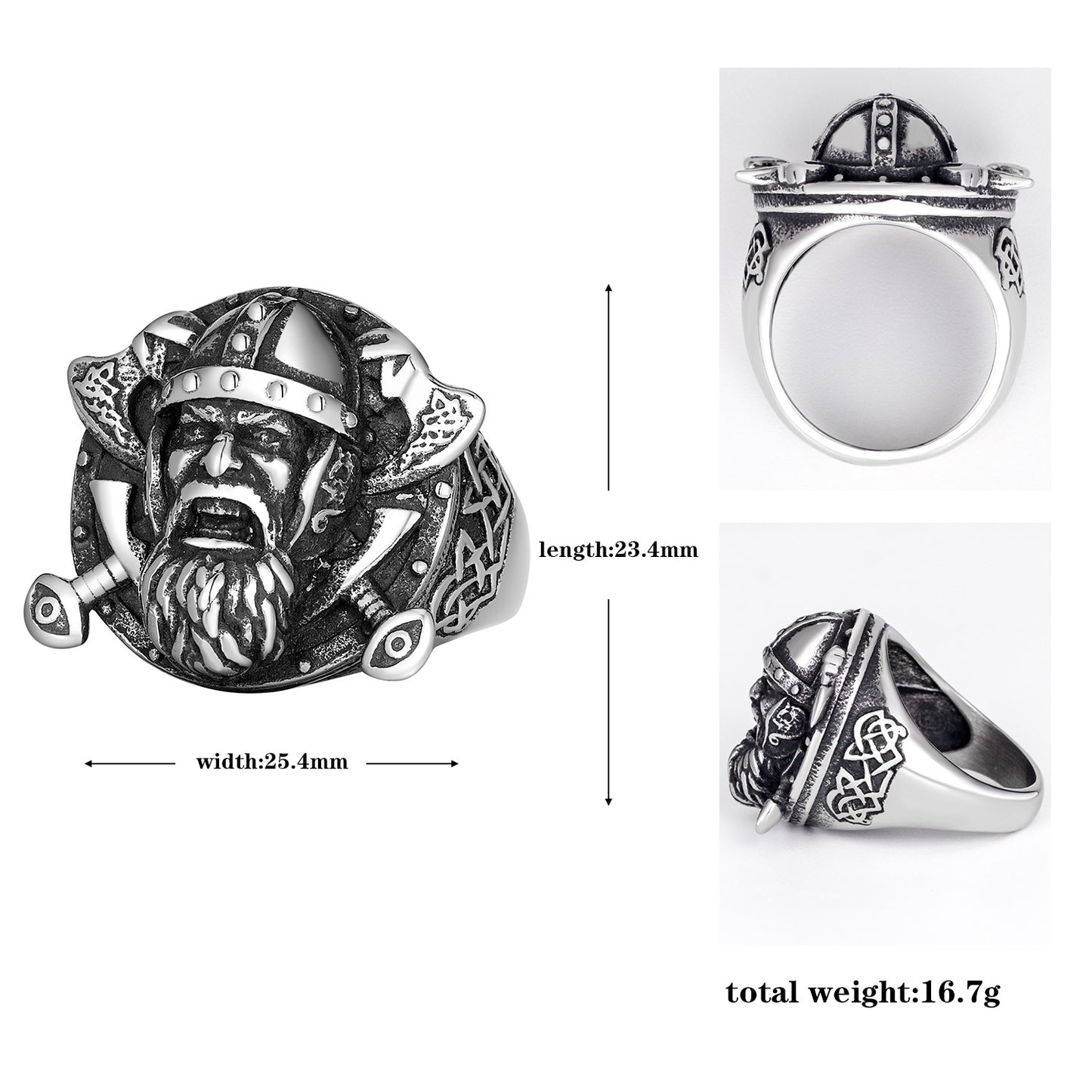 Stainless Steel Ring – Vintage Viking Double Axe Bearded Warrior Jewelry For Men