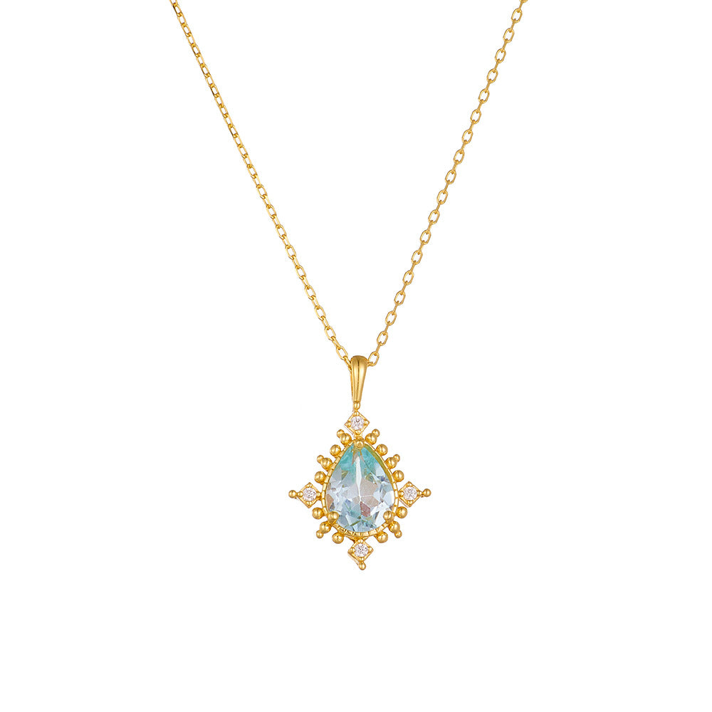 Water Drop Shape Sky Blue Topaz Pendant 925 Sterling Silver Necklace High-End