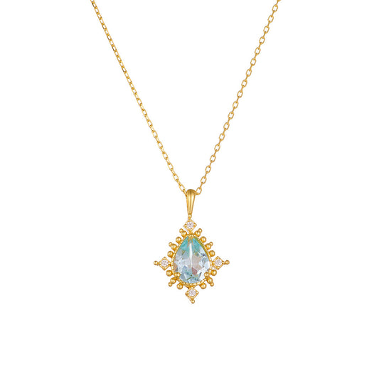 Water Drop Shape Sky Blue Topaz Pendant 925 Sterling Silver Necklace High-End