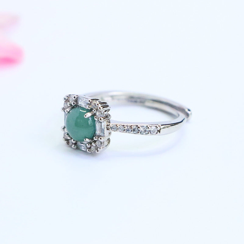 Blue-Water Jadeite Princess Square Ring