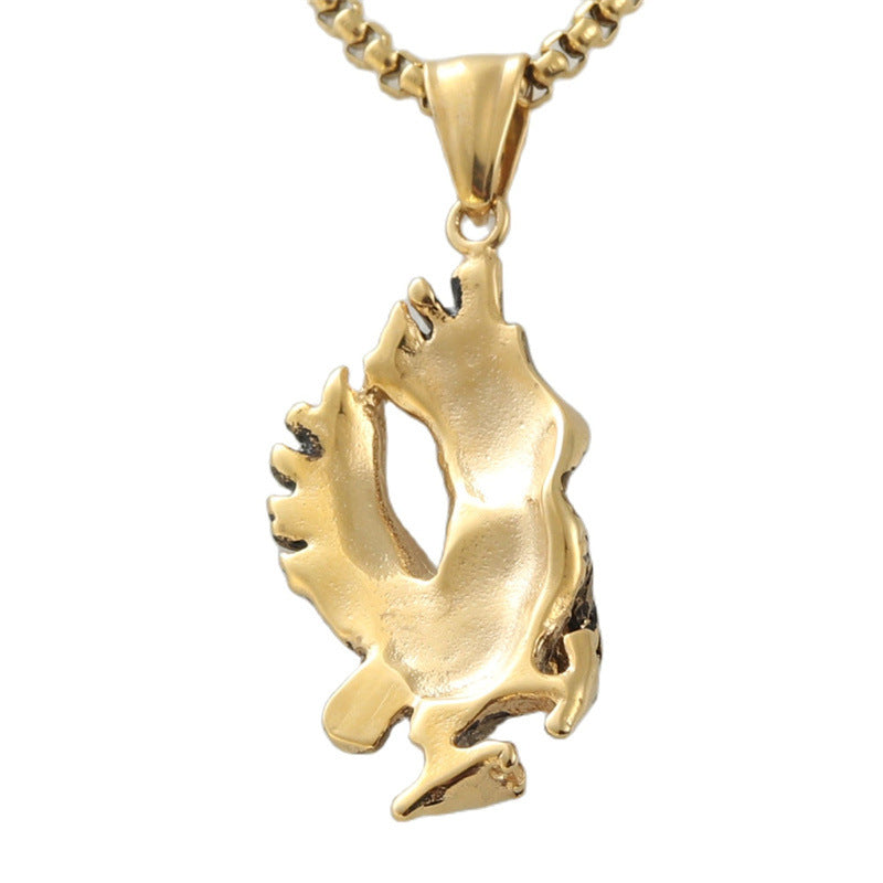 Trendy Titanium Steel Gold Eagle Pendant Necklace for Men - Retro Animal Jewelry