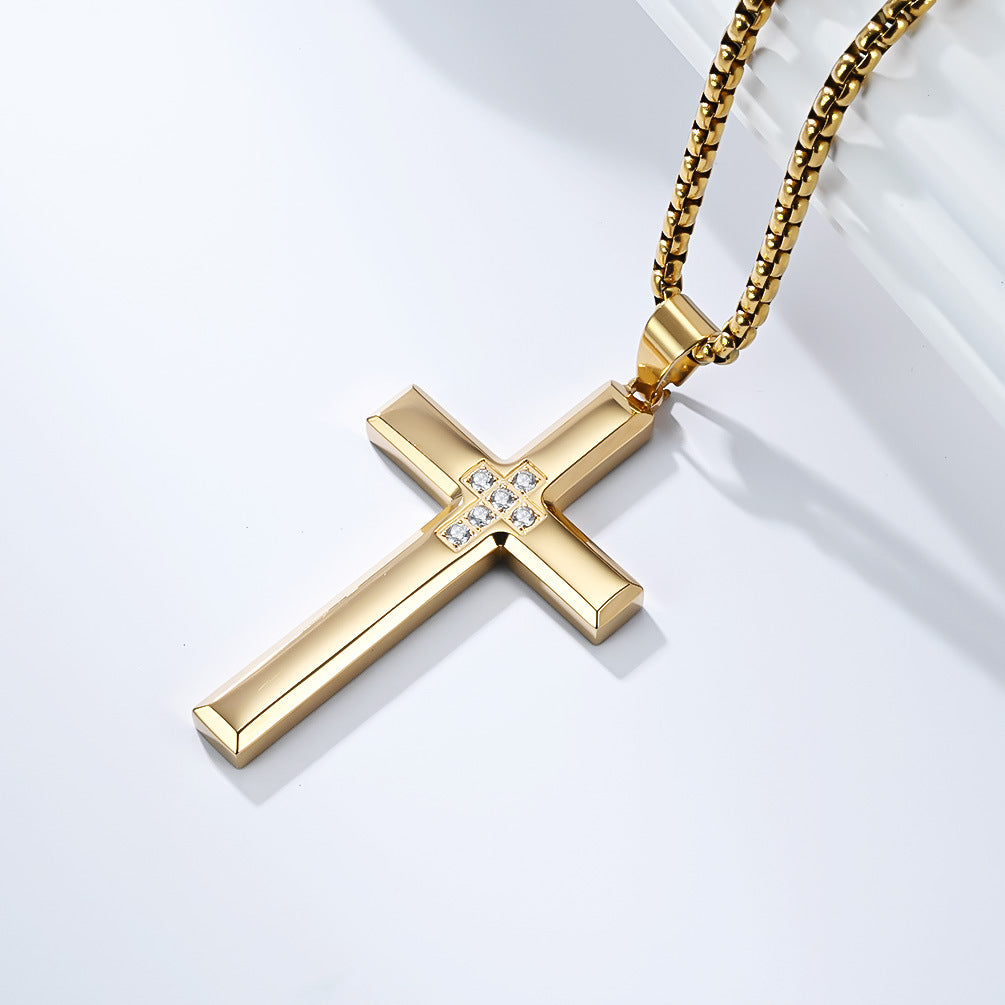 Planderful Cross Necklace For Men Titanium Steel Inlaid Zircon Pendant Simple Fashion