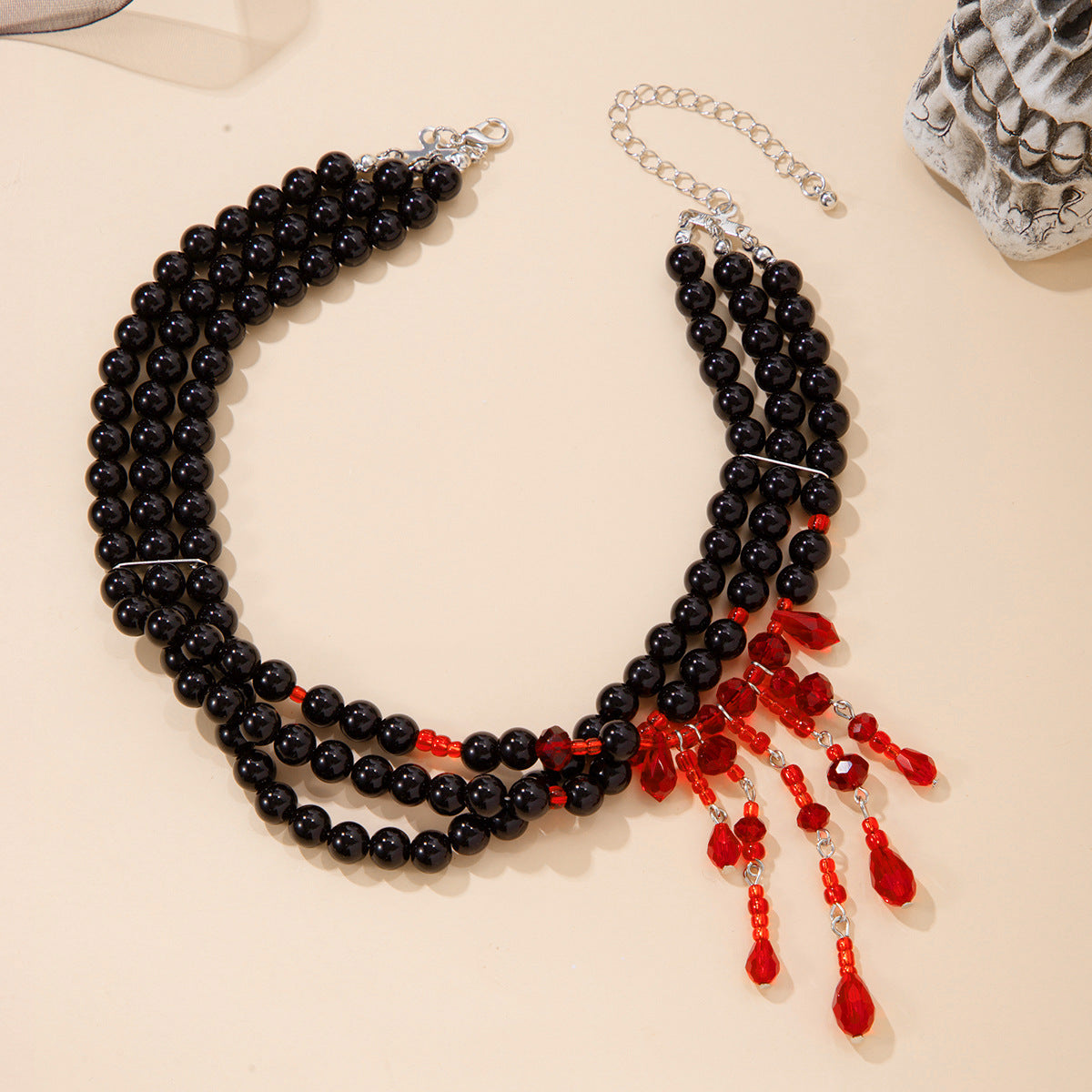 Gothic Pearl Heart Blood-Drip Layered Necklace