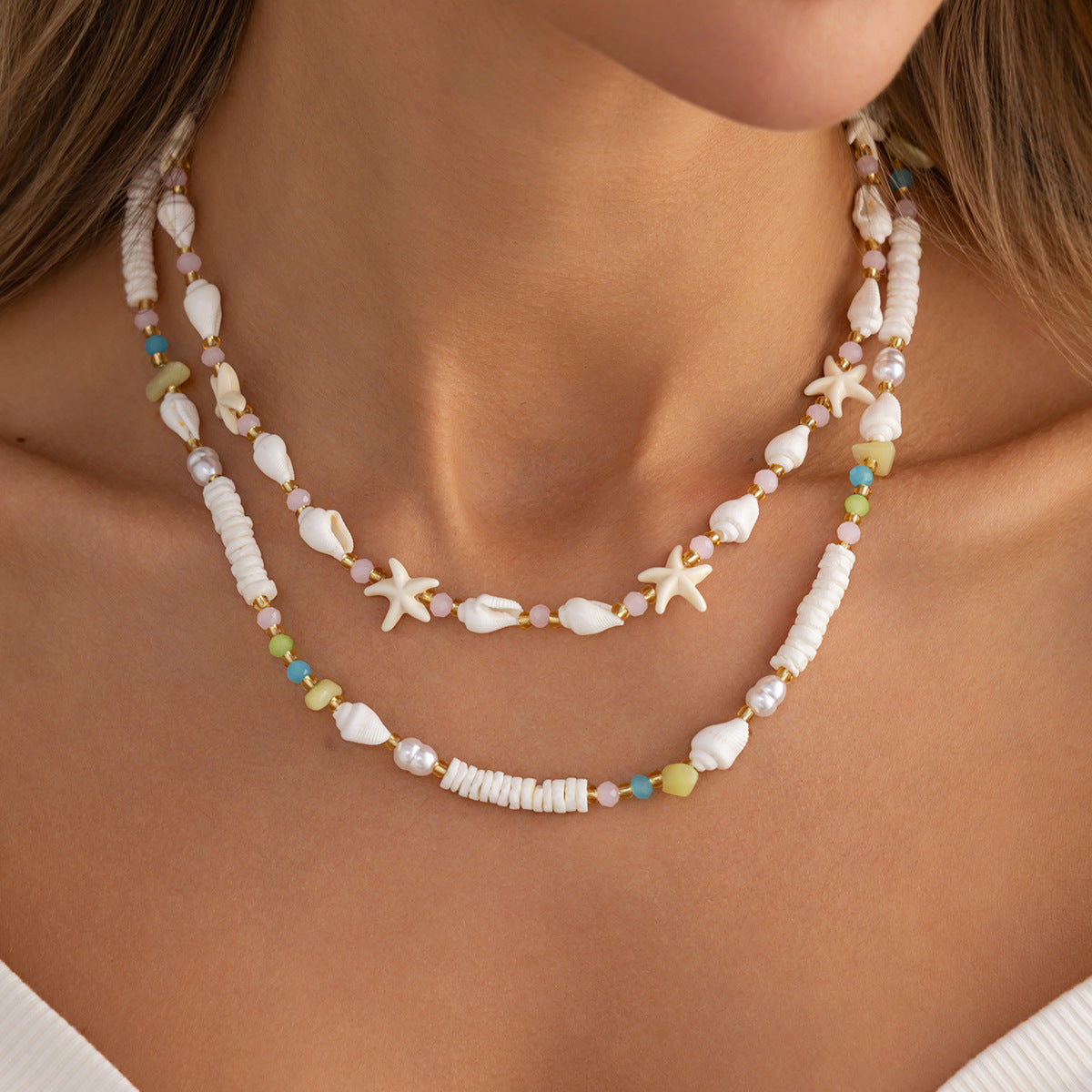 Shell & Pearl Starfish Collarbone Necklace