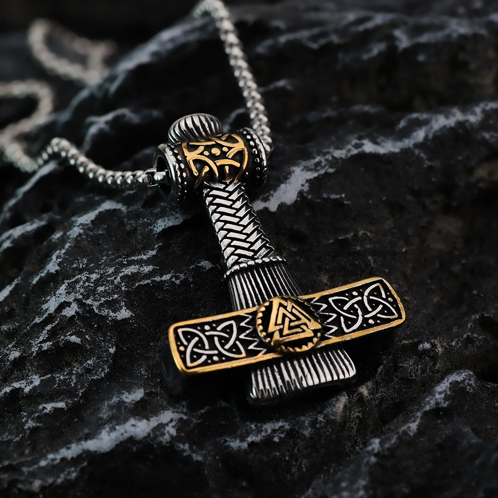 Planderful Shop Viking Pendant Necklace For Men Gold Tone Titanium Steel Triangular Celtic Knot