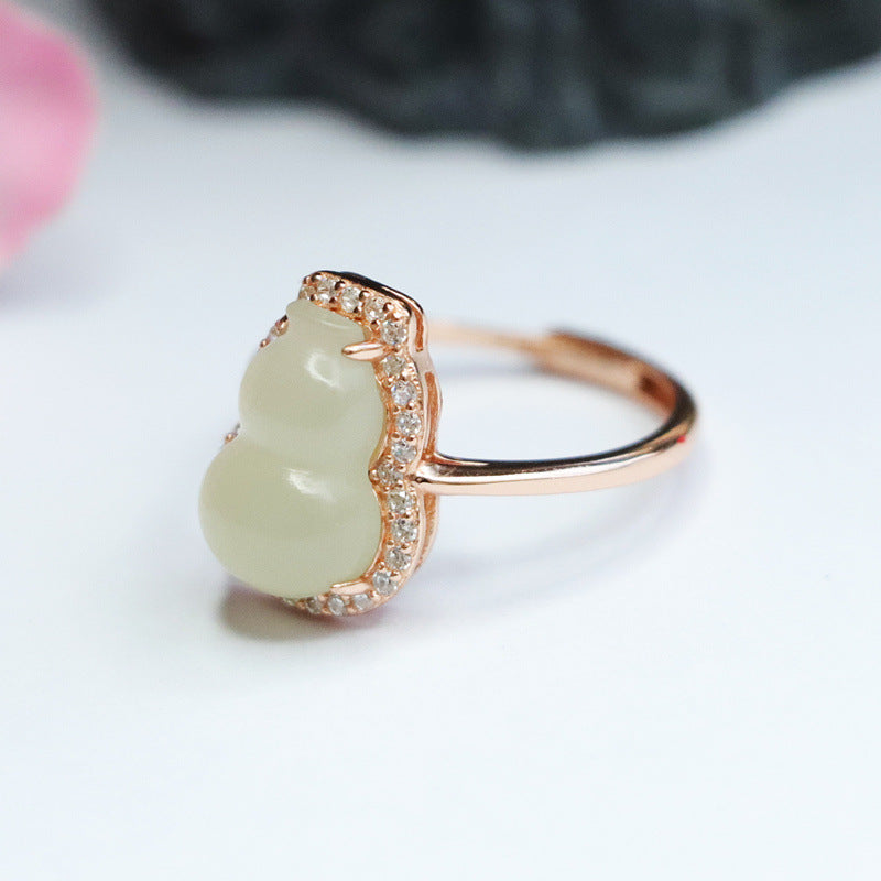 925 Sterling Silver Hetian Jade Gourd Ring