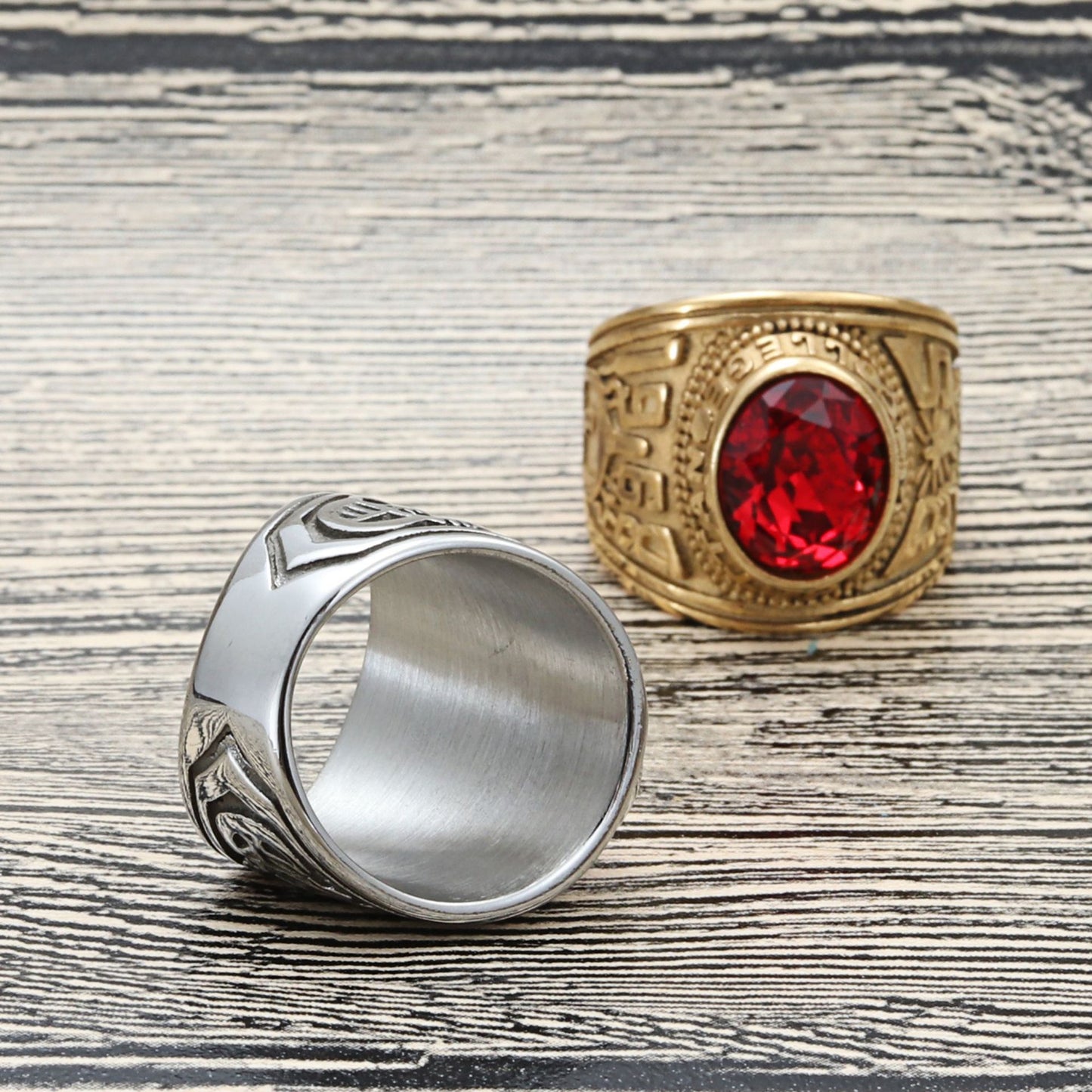 Planderful Titanium Steel MultiColor Zircon Ring For Men Unisex Retro Punk Style Eagle Design