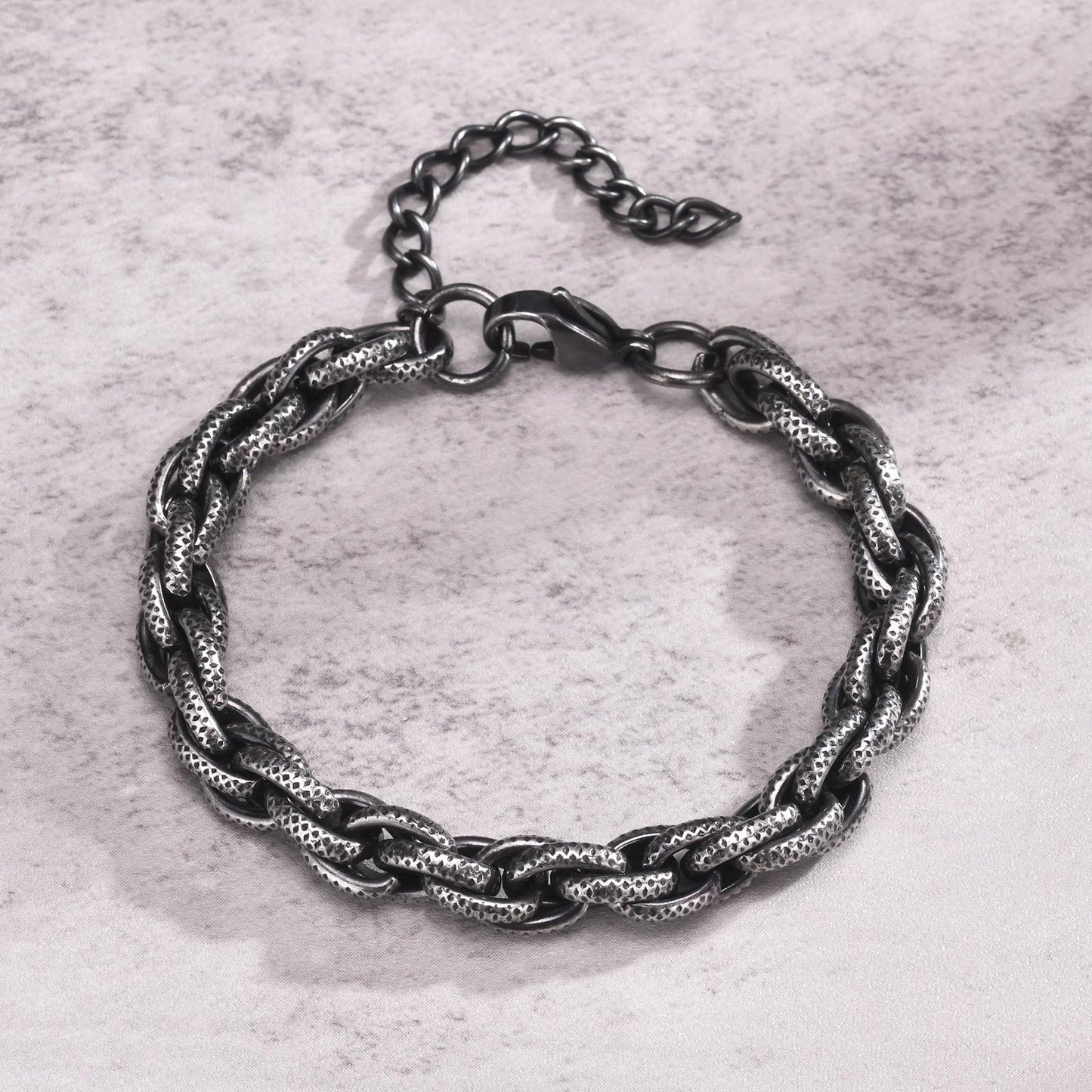 Stainless Steel Twisted Twist Chain Bracelet Vintage Grey Men's Jewelry