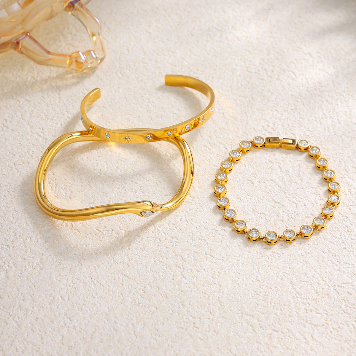 Serpentine Corrugated Star Zircon Opening Bracelet Stainless Steel Full Of Zircon