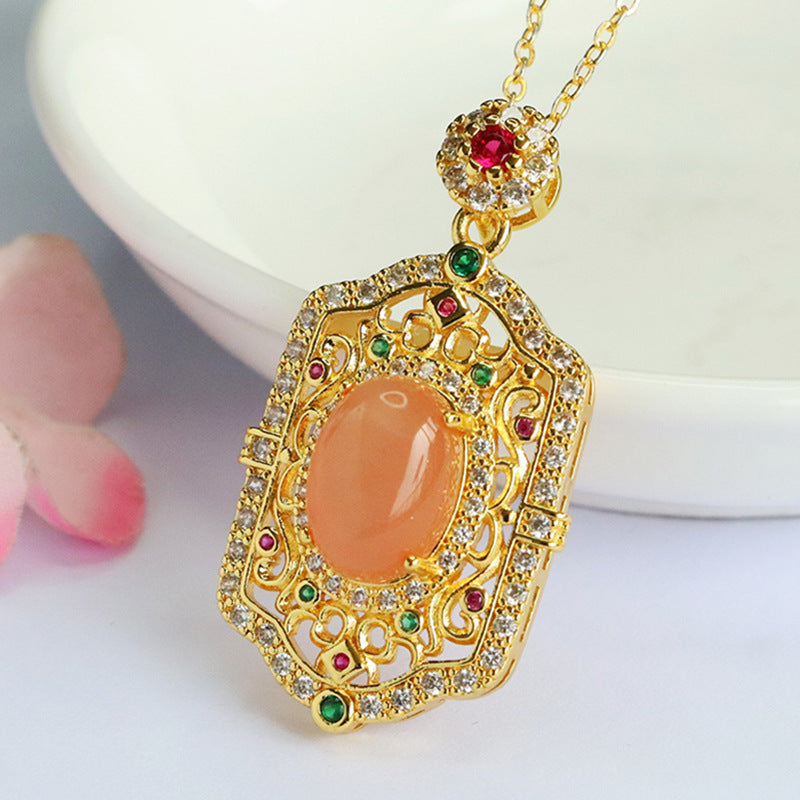 Orange Moonstone Zircon Openwork Pendant — No Chain