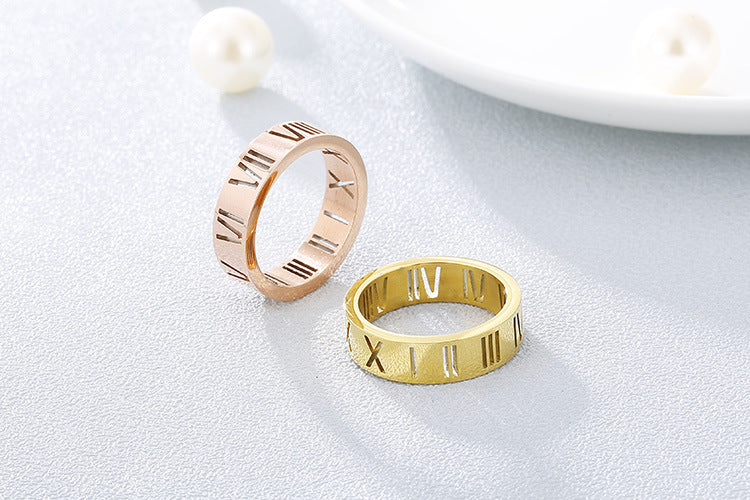 Stall Night Market Hot-Selling Supply, Hollow Roman Numerals Women's Stainless Steel Ring Commuter