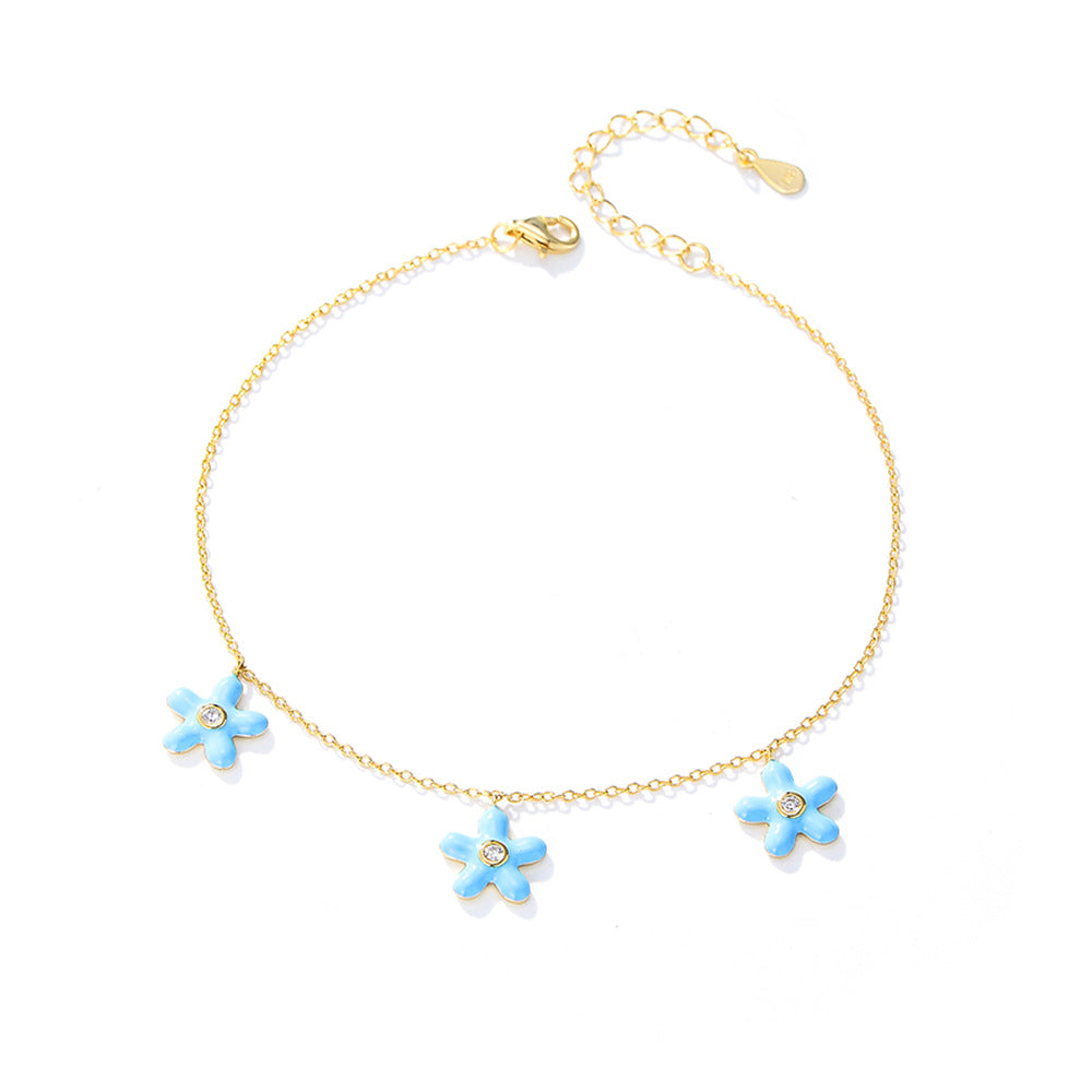 Wish Creative Bohemian Sterling Silver Drip Oil Inlaid Zircon Starfish Anklet Girl Summer Bracelet
