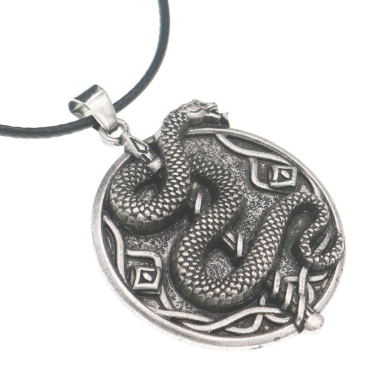 Mystical Norse Legacy Zinc Alloy Snake Pendant Necklace