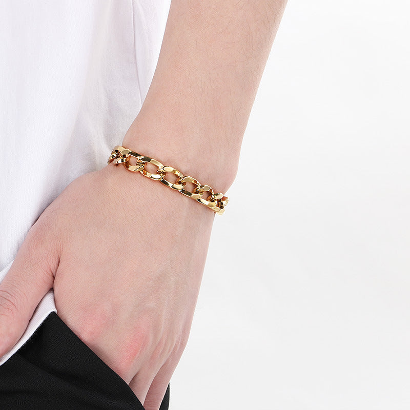 Planderful Unisex Titanium Cuban Bracelet 18K Gold Plated