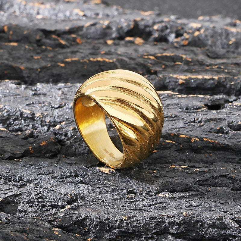 Planderful Mens Ring Twisted Stainless Steel Gold Plated