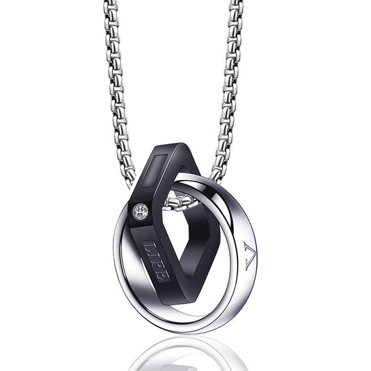 Planderful Everyday Genie Mens Titanium Steel Double Ring Necklace Does Not Fade Versatile Everyday Jewelry for Him