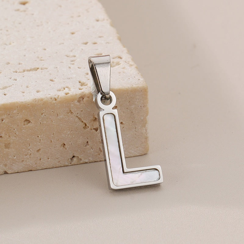 Women's'S Titanium Steel 26-Letter Pendant, White Fritillary Inlaid Stainless Steel Necklace