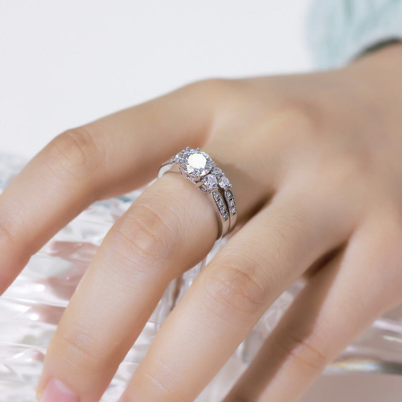 Planderful Moissanite Wedding Ring – Luxury Silver Gold-Plated Pair