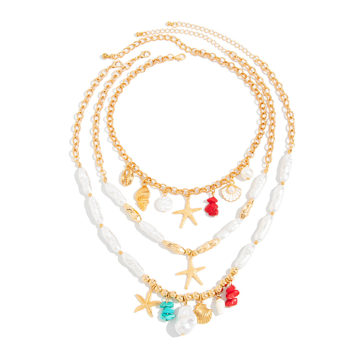 Shell, Starfish & Pearl Coastal Necklace