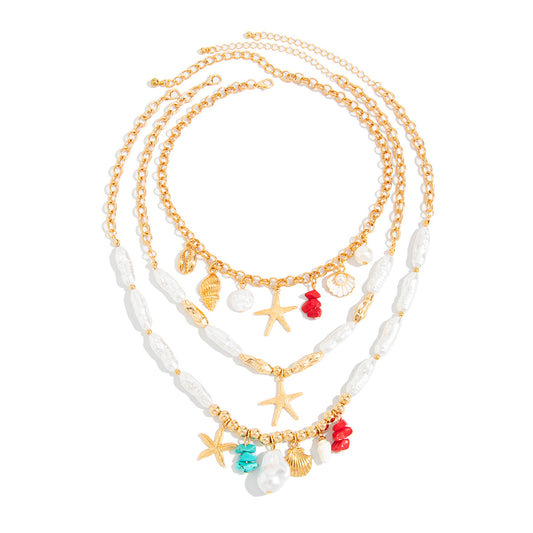 Shell, Starfish & Pearl Coastal Necklace