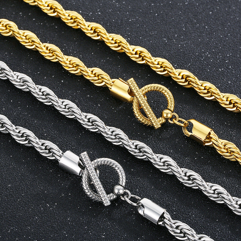 Custom Hip Hop Twill Skull Button Chain Necklace for Men - Stainless Steel Twist Design