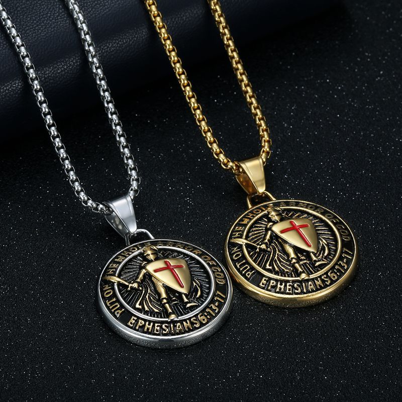 Planderful Everyday Genie Templar Pendant Necklace For Medieval Western Style Lovers Gold Plated Steel Epoxy Finish