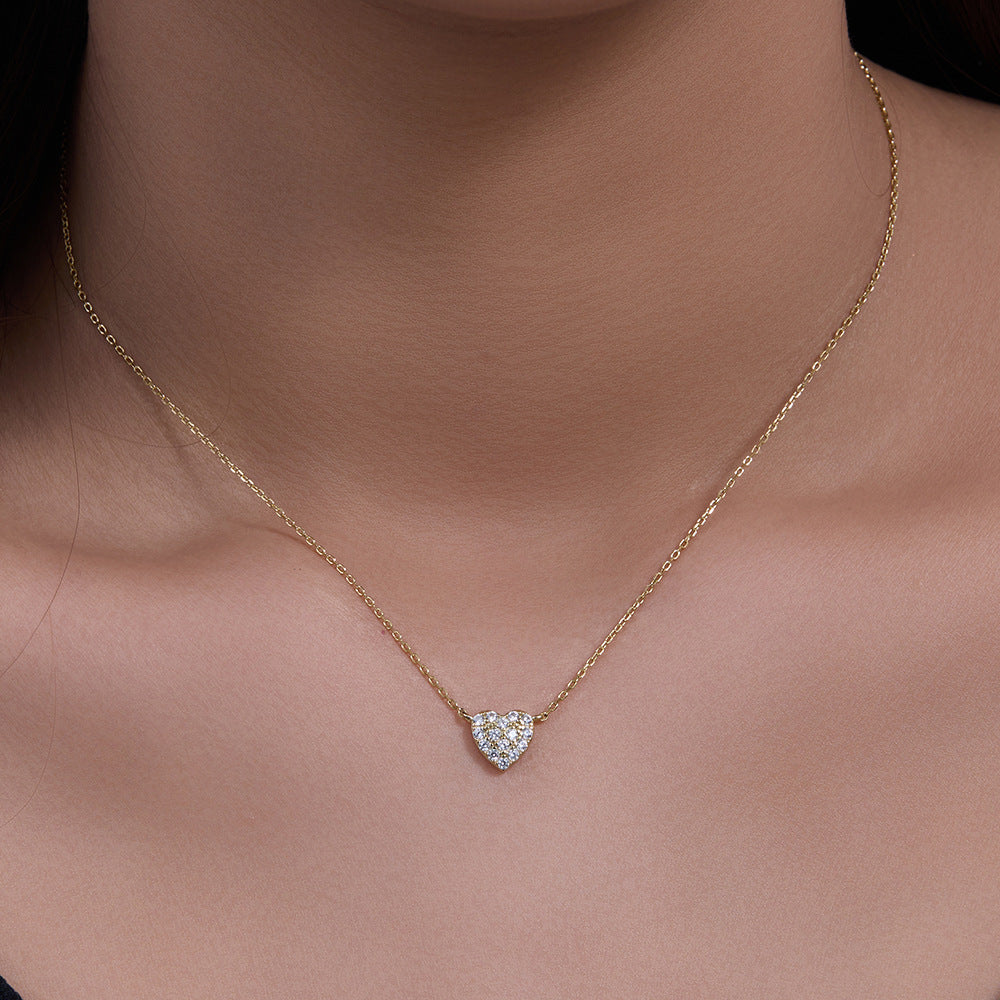 S925 Sterling Silver Heart-Shaped Micro-Inlaid Zircon Necklace Sweet And Full Of Love