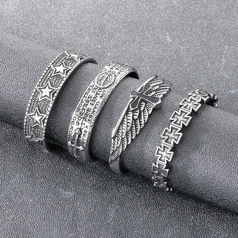 Angel Cross Bracelet – Antique Pentagram Virgin Mary Titanium Steel Men's Opening Bracelet