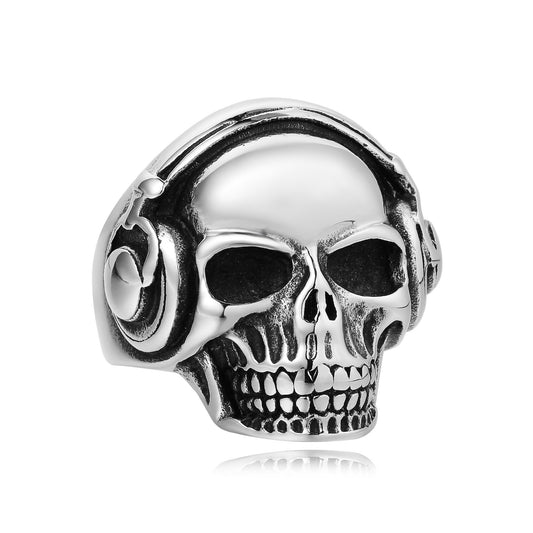 Halloween Music Earbuds Skull Titanium Steel Ring for Men