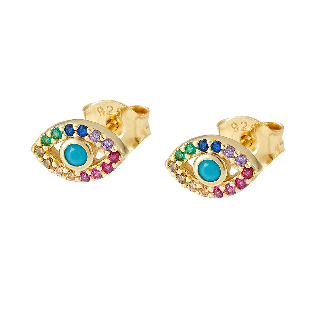 925 Sterling Silver Devil's Eye Earrings Micro-Inlaid Zircon Eye Stud