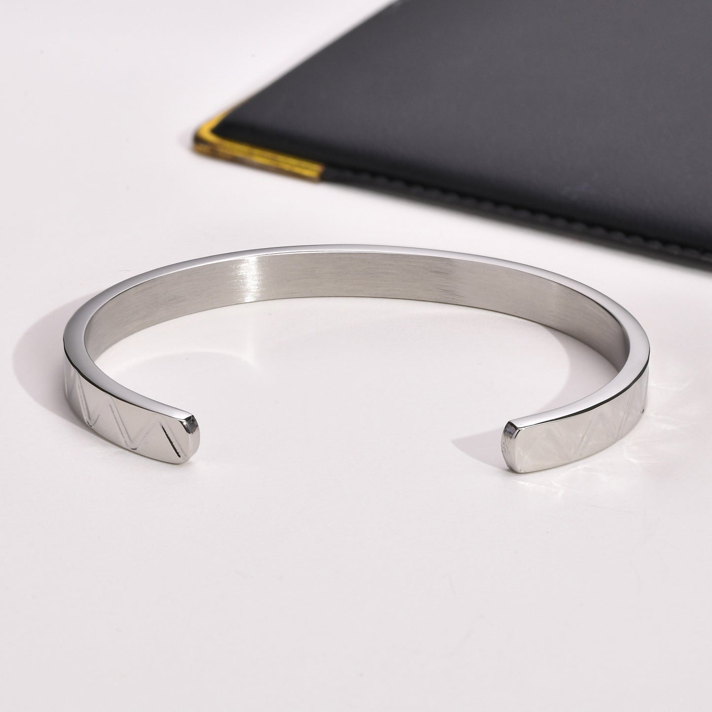 Men's Bracelet Stainless Steel Wave Embossed Open Bracelet