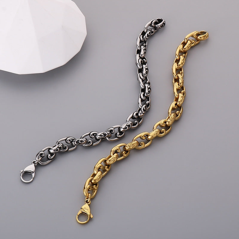 Elegant 18k Gold Floral O-Chain Bracelet for Men - Japanese and Korean Retro Design in Stainless Steel