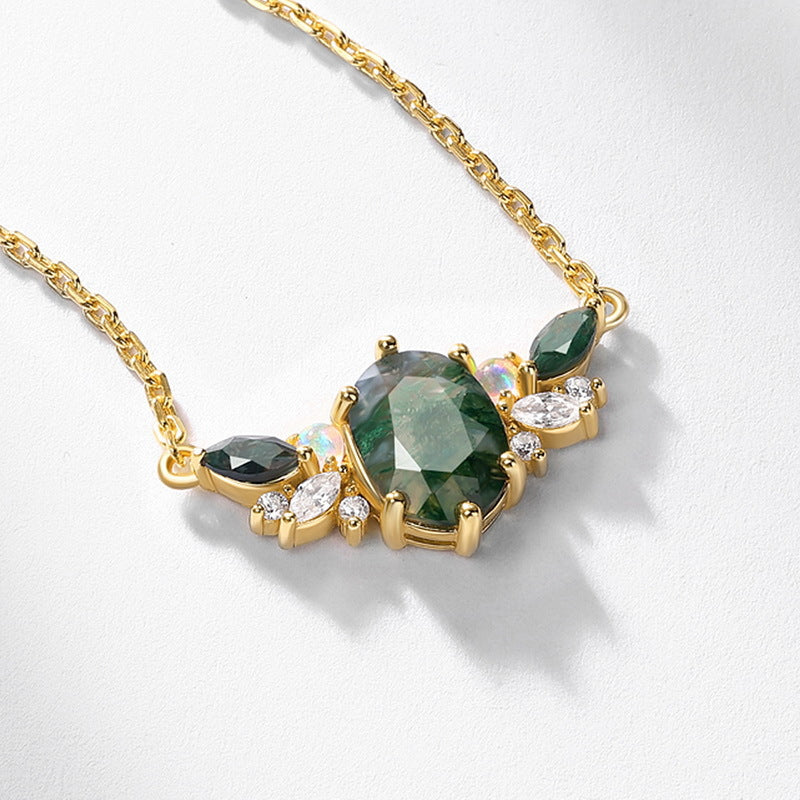 S925 Sterling Silver Moss Agate Pendant Necklace