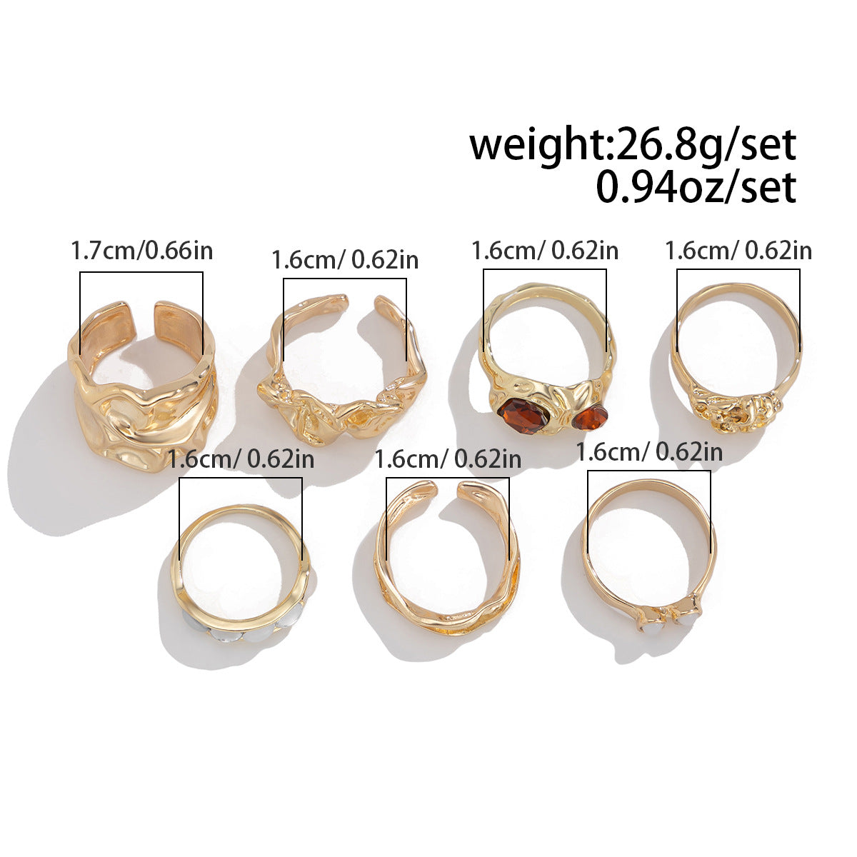 Planderful Collection Vienna Verve Zircon Gem Ring Set Geometric Lava Inlaid Statement Jewelry For Women