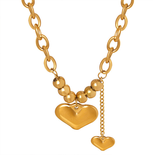 Exquisite 18K Gold Double Heart Pendant Necklace