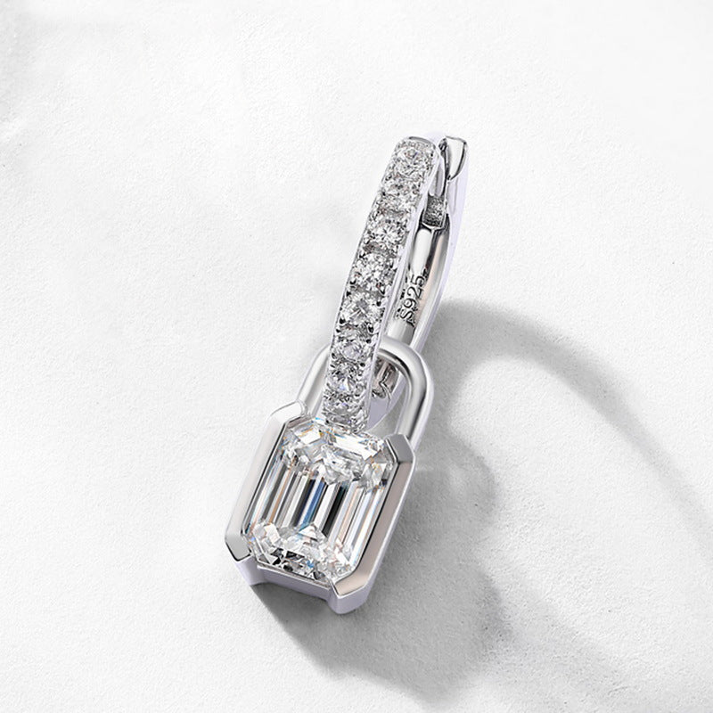 S925 Sterling Silver Moissanite Emerald-Cut Hoop Earrings