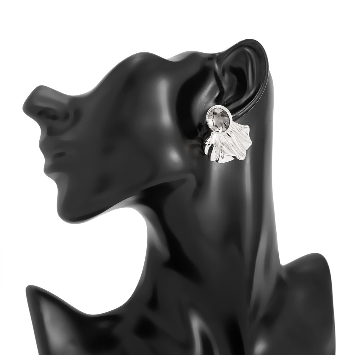 Planderful Vienna Verve Pleated Wave Petal Stud Earrings For Women Retro Gemstone Liquid Alloy Statement Jewelry