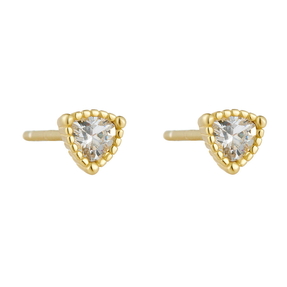 S925 Sterling Silver Earrings Korean Version Small Fresh Zircon Triangle Stud Earrings Cute