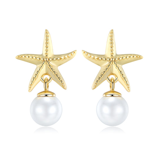 Starfish Freshwater Pearl Silver Drop Earrings
