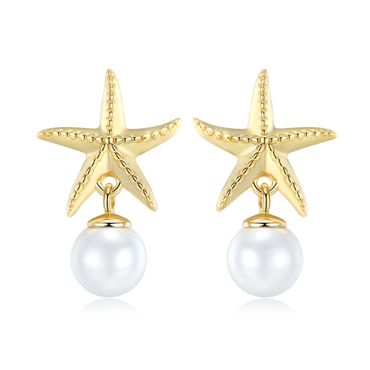 Starfish Freshwater Pearl Silver Drop Earrings