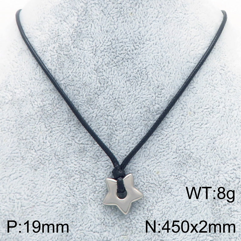 Popular Heart-Shaped Sweater Chain, Creative Wax Rope, Five-Pointed Star Hexagonal Titanium Steel Men's Necklace