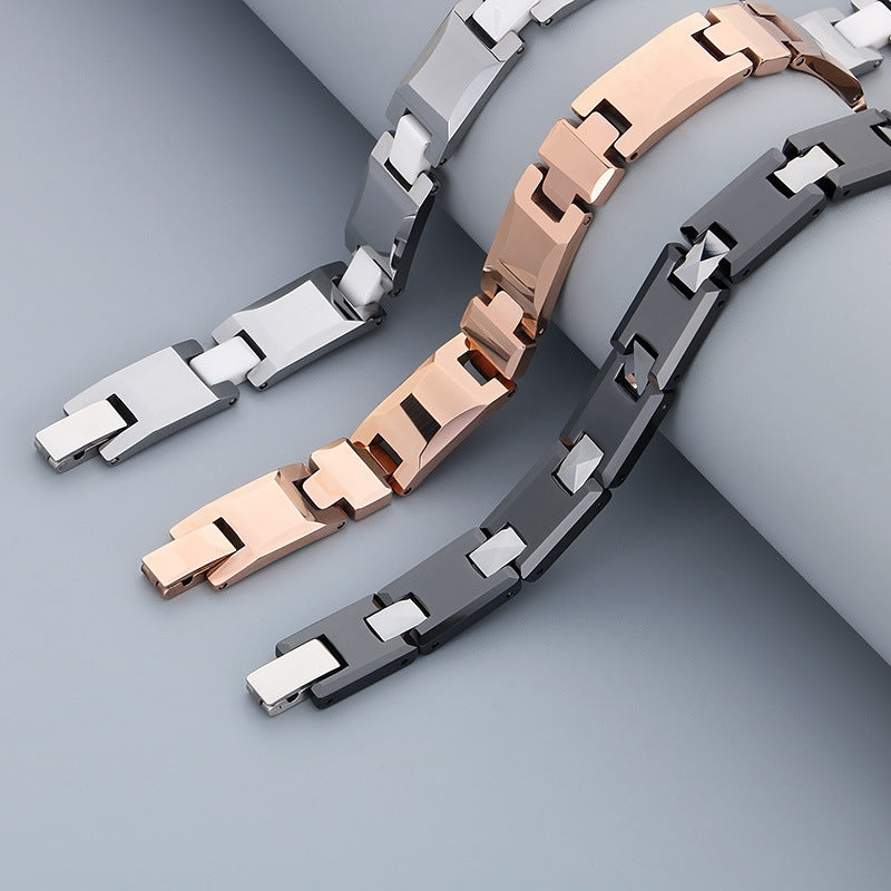 Planderful Tungsten Steel Bracelet For Men Cross Buckle