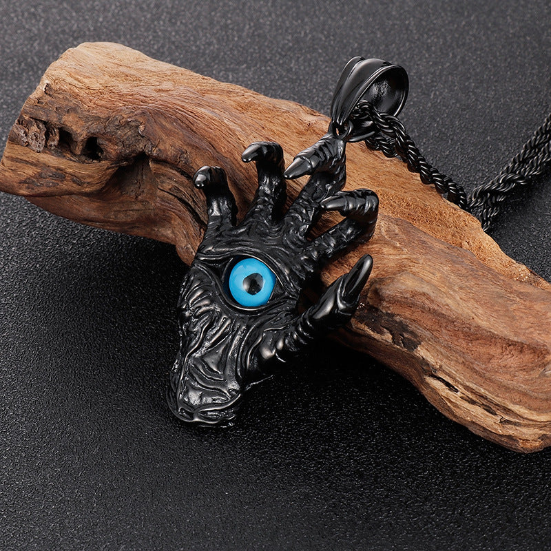 Titanium Steel Devil's Hand Dragon Claw Pendant with Blue Eye for Men